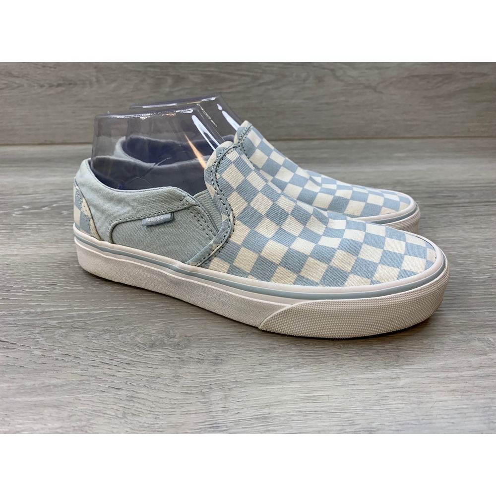 Vans Classic Slip-On Light Blue White Checkered Canvas Shoes Women's 7 Classic